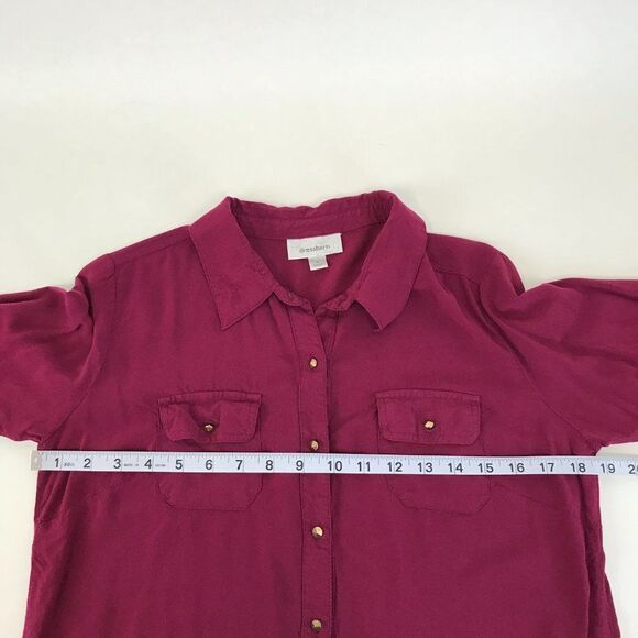 Dressbarn Button Down Shirt Women's Small Burgundy Pockets High-Low Long Sleeve - Picture 4 of 8